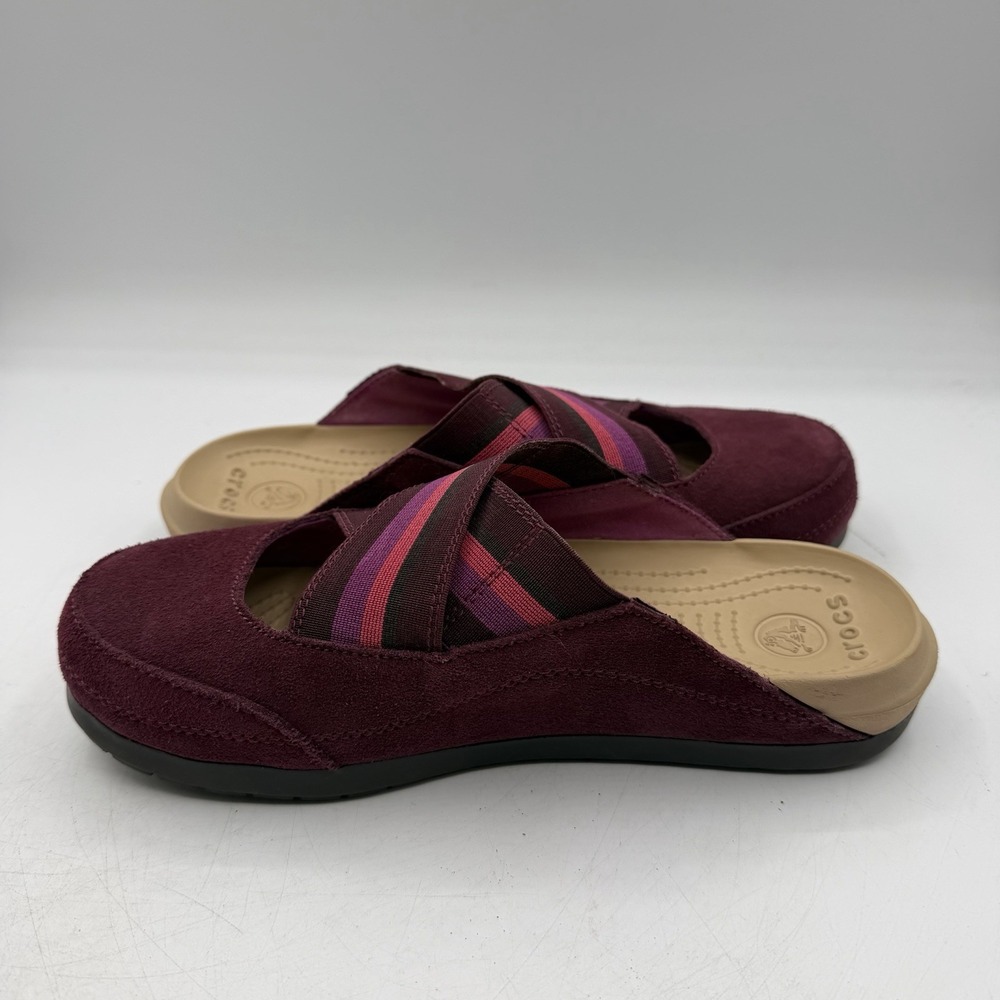 Crocs Edie Mules Womens Sz 7 Burgundy/Tan Slip On Comfort Shoes Closed Toe - Picture 3 of 10